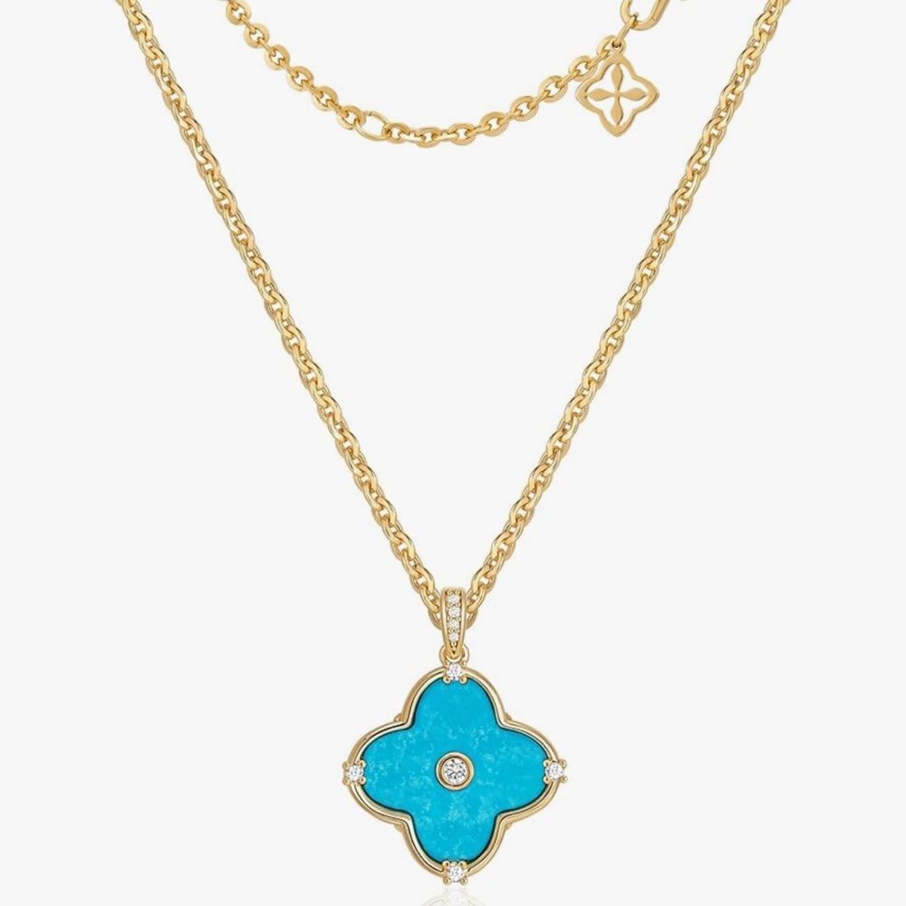 NEW 14K Gold Plated Gold and Blue Pendant Necklace